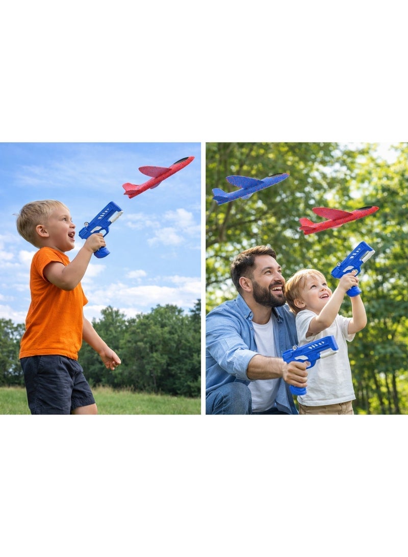 لعبة إطلاق الطائرات الرغوية للأطفال – 1 مطلق أزرق مع طائرتين رغويتين متنزلقتين، لعبة طيران خارجية للأطفال (ألوان الطائرات عشوائية) - Image 5